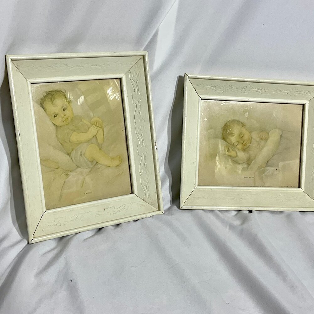 Set of 2 Framed Prints of Babies Vintage